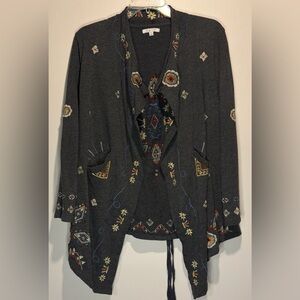 Chic Embroidered Charcoal Cardigan